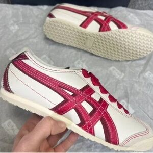 Onitsuka Tiger by Asics White Sneakers with Red Stripes